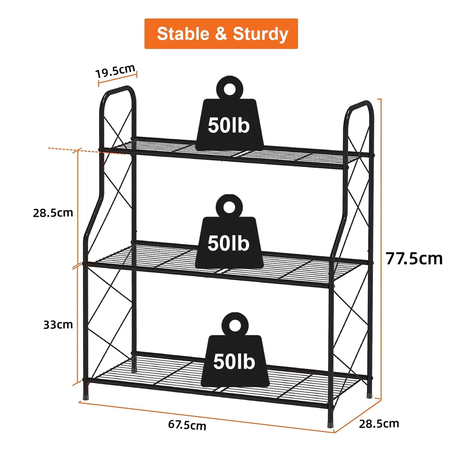 BOMCLAP Pflanzenregal Metall Schwarz 3-stufig 68cm