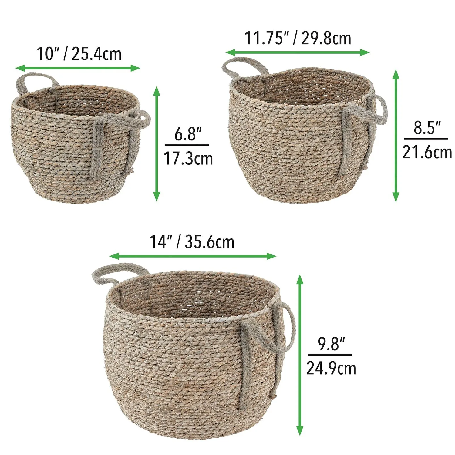 mDesign Seegras Aufbewahrungskorb 3er Set Flechtkorb grau