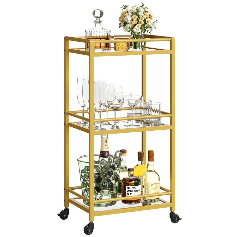 Lifewit Servierwagen Gold Glas 3-stöckig mit Rollen