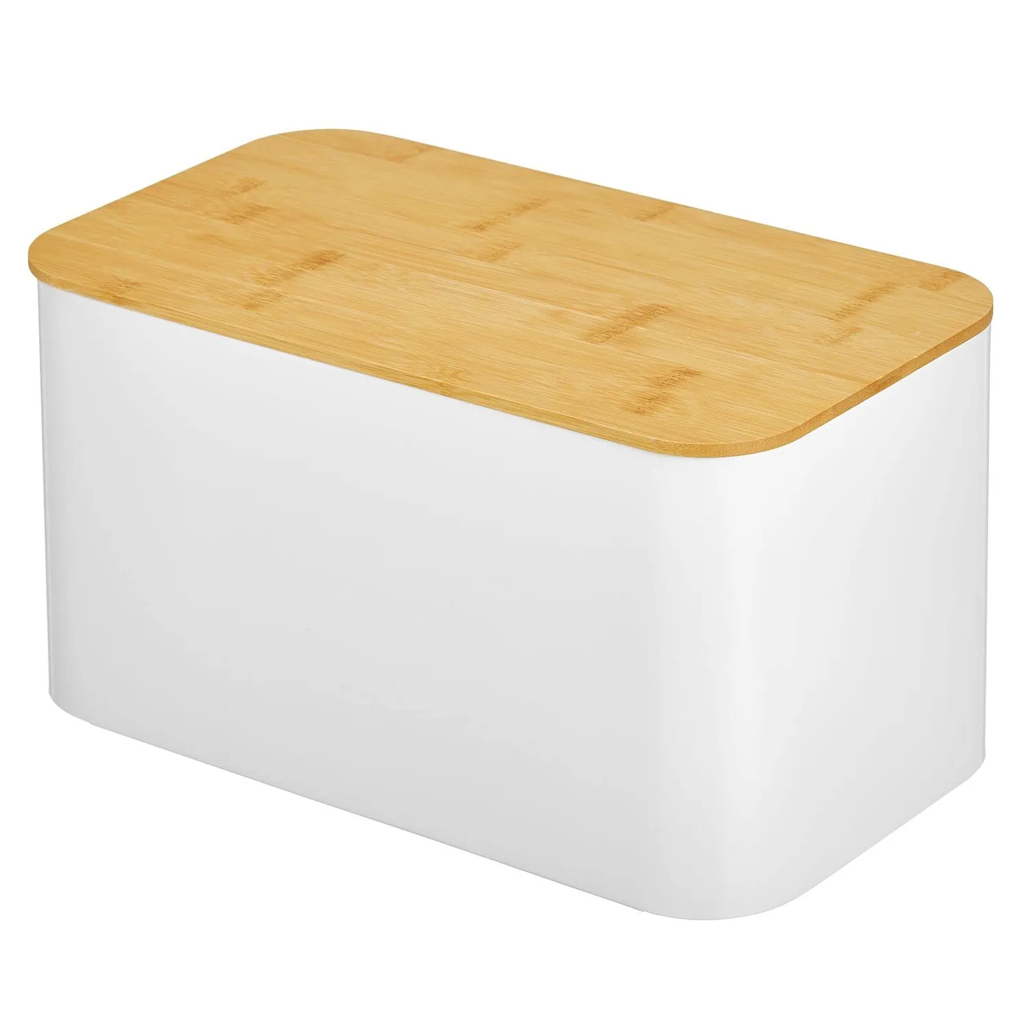 M Design Brotkasten Metall groß mattweiß Bambusdeckel