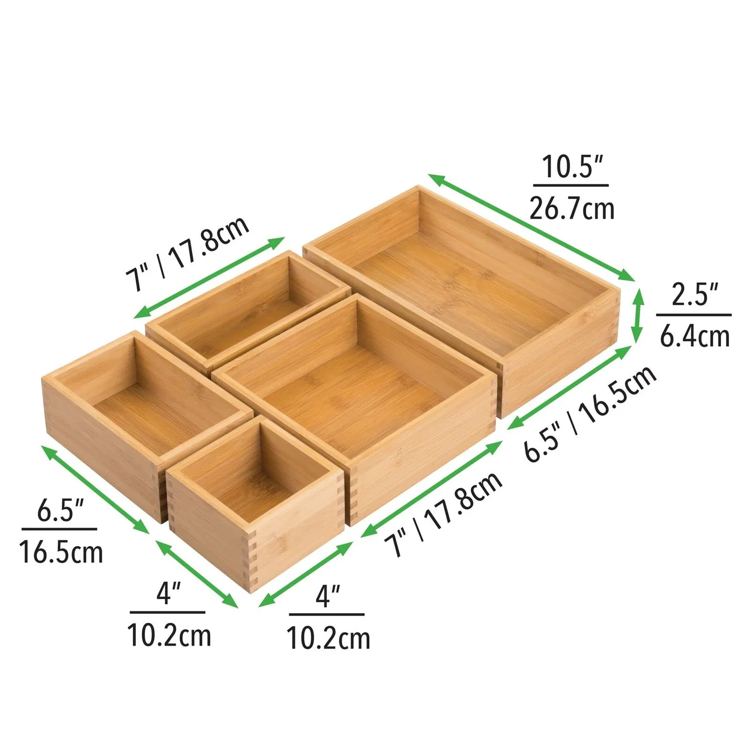mDesign Schubladenbox Bambus Organizer 5er-Set Natur