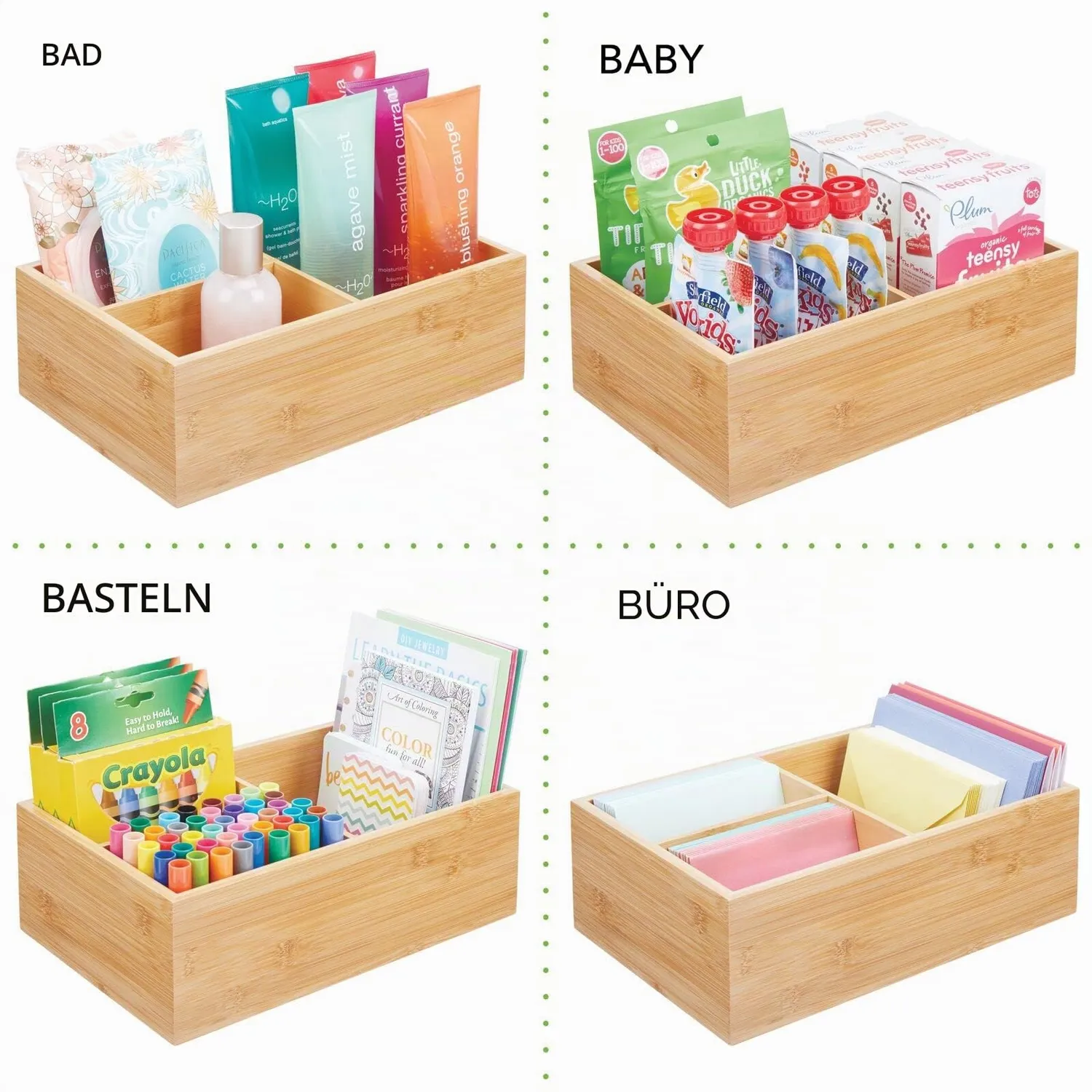 mDesign Deckelhalter Küchen Organizer Bambus natur 3 Fächer