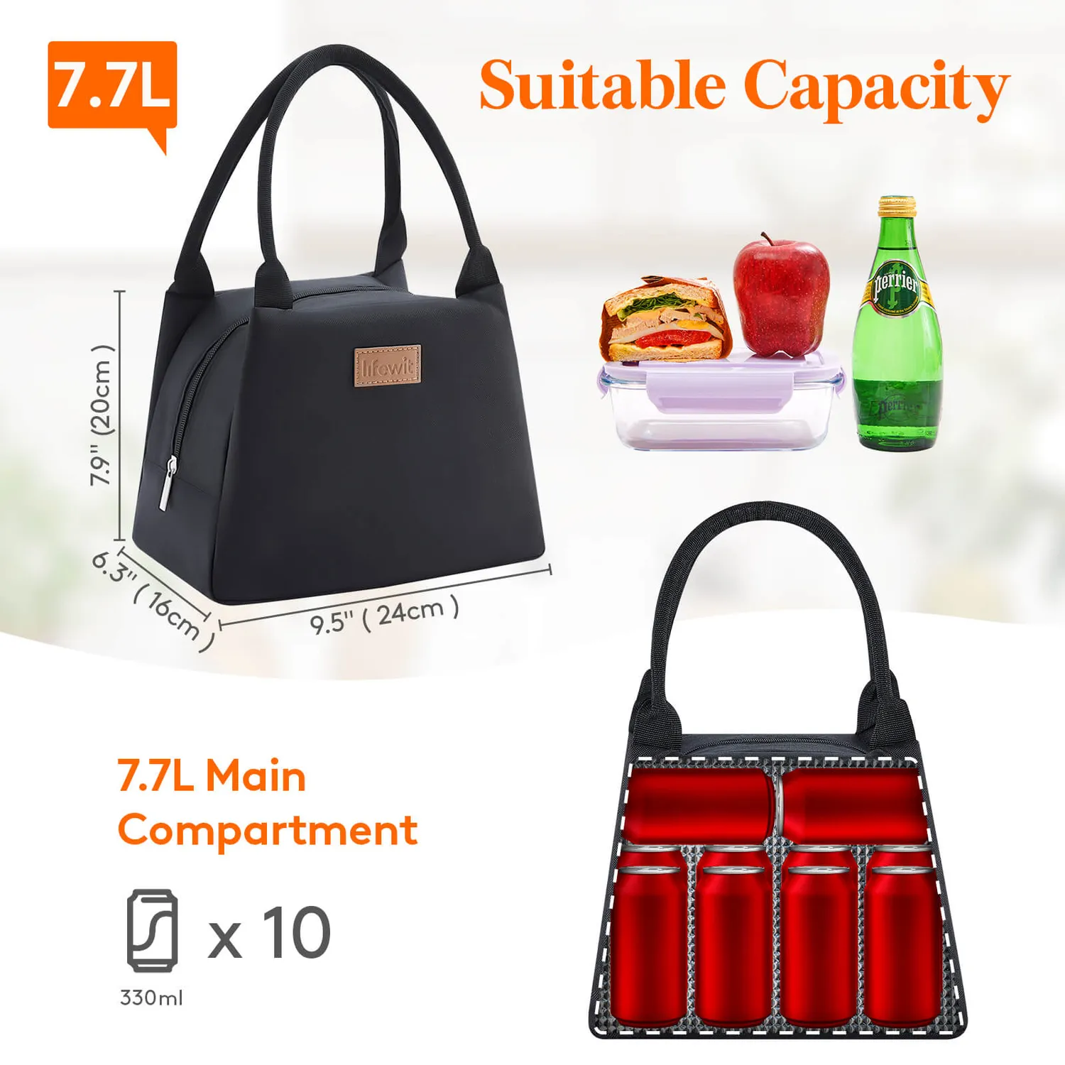 Lifewit Lunchtasche isoliert schwarz Medium wasserabweisend