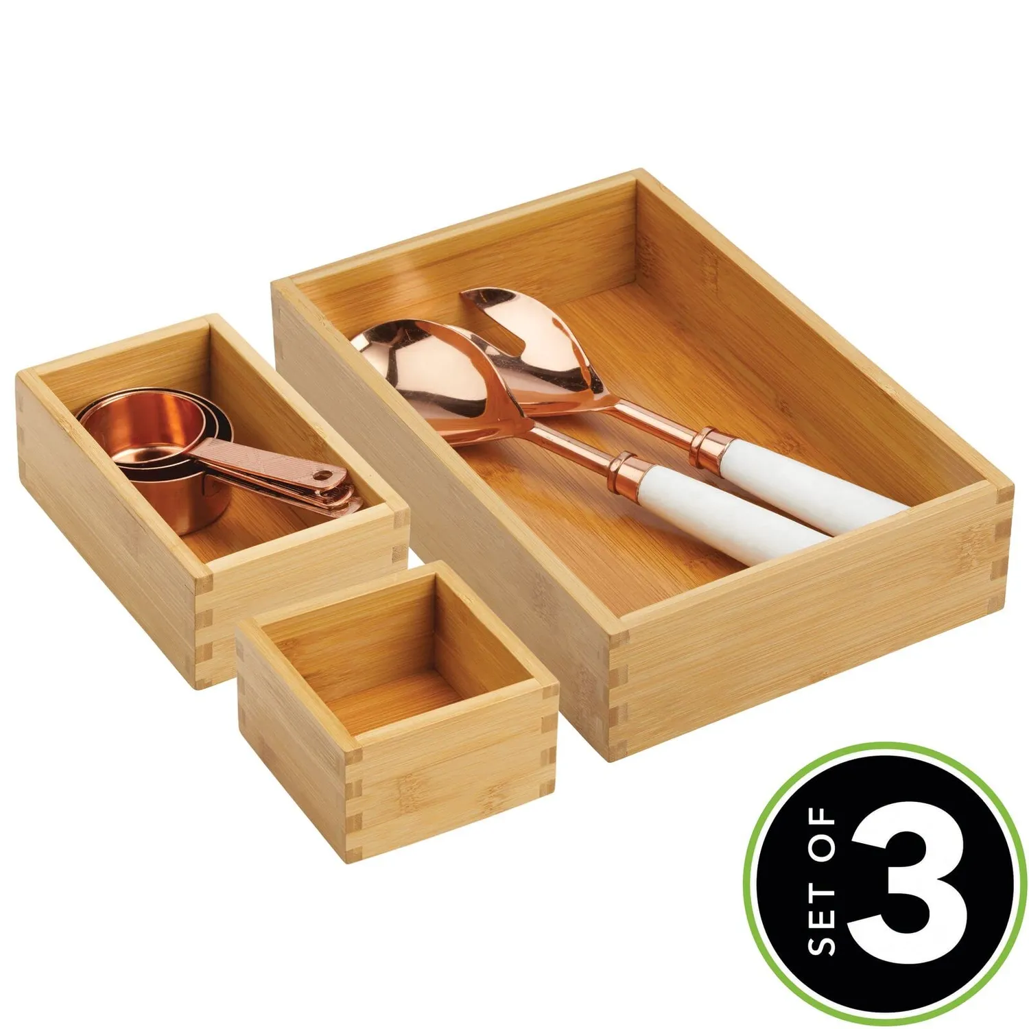 M Design Schubladenbox Bambus 3er-Set natur stapelbar