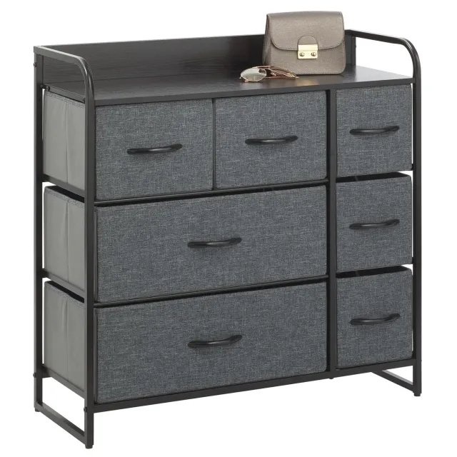 mDesign Kommode 7 Schubladen Schwarz Grau Stoff