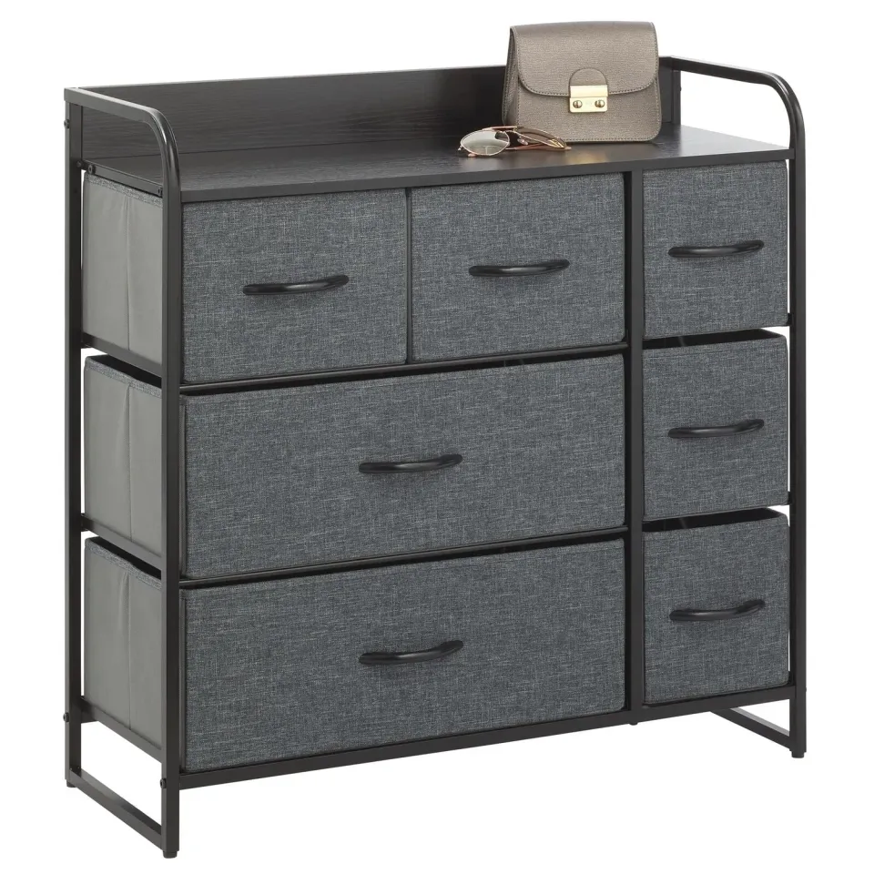 mDesign Kommode 7 Schubladen Schwarz Grau Stoff