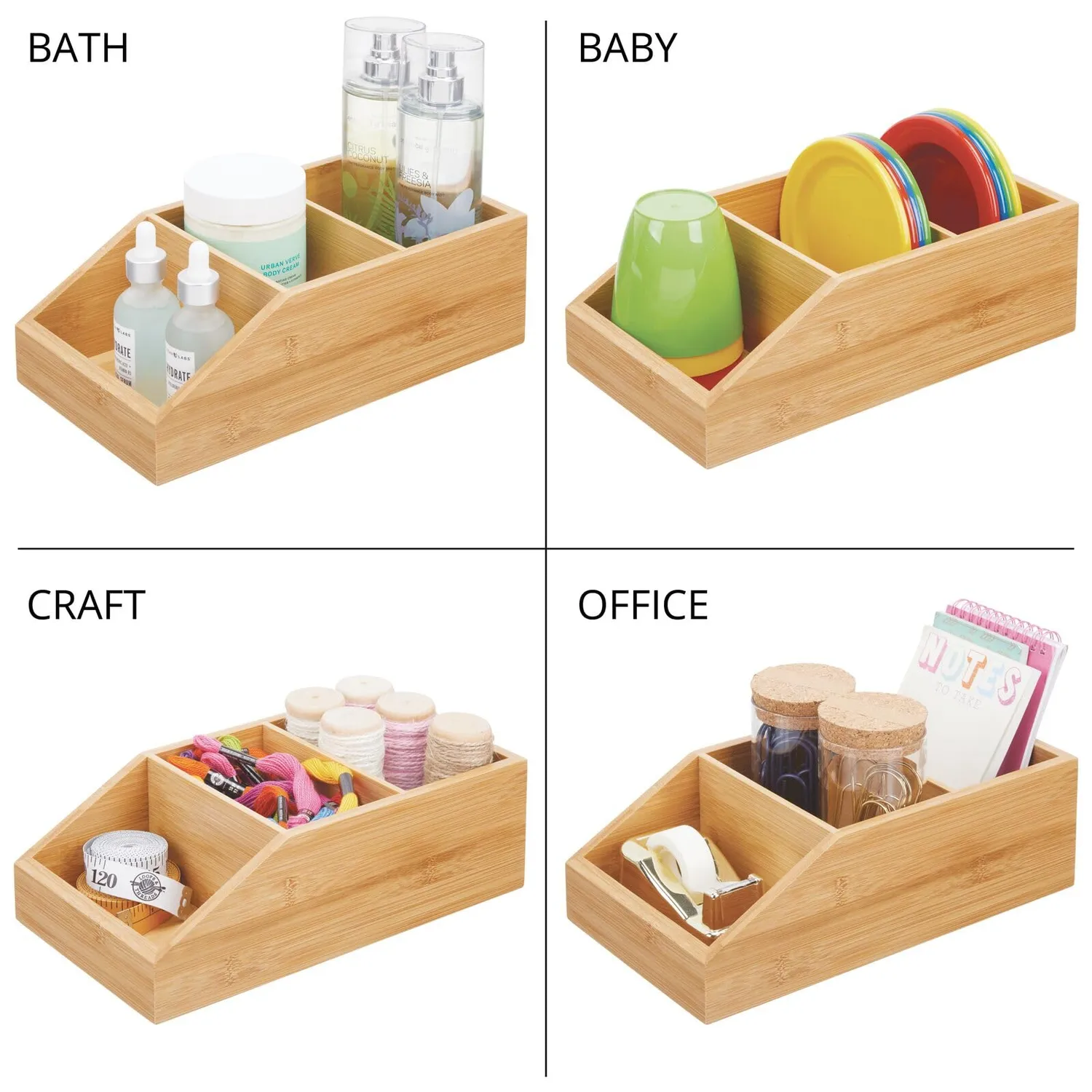 mDesign Bambus Ordnungsbox Holzkiste bambusfarben offen