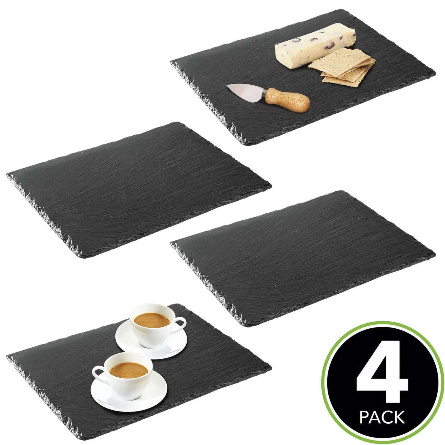 mDesign Schieferplatte Serviertablett 4er-Set schwarz