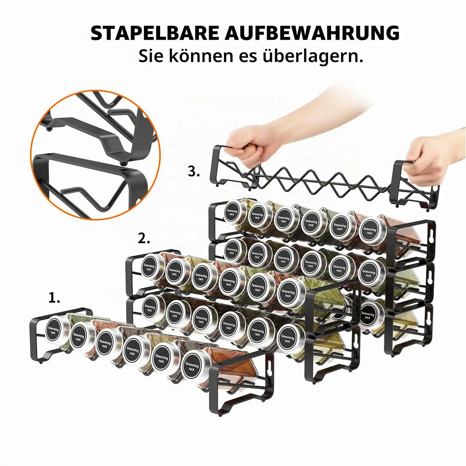 BOMCLAP Gewürzregal 4-stöckig 24 Gewürzdosen