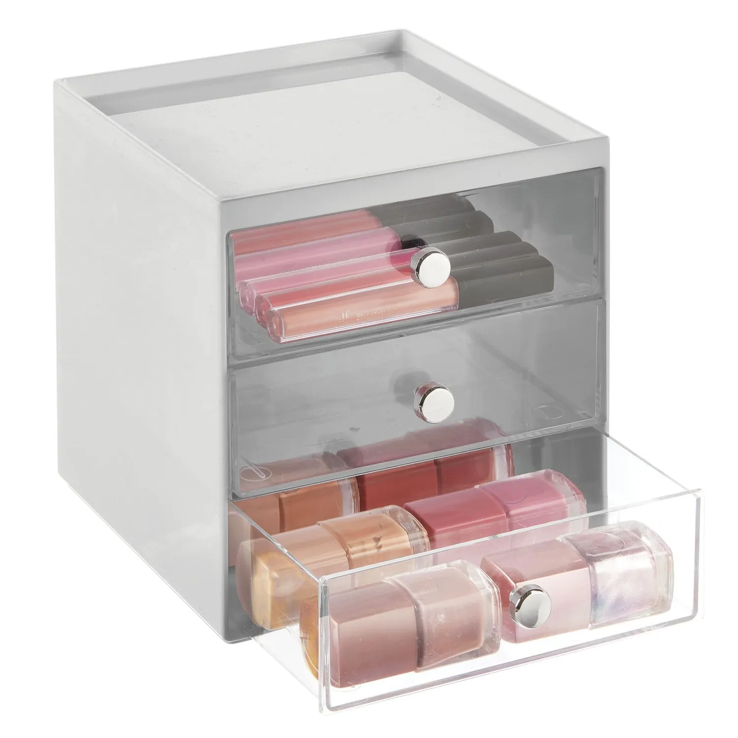 mDesign Make-up Organizer Box grau 3 Schubladen