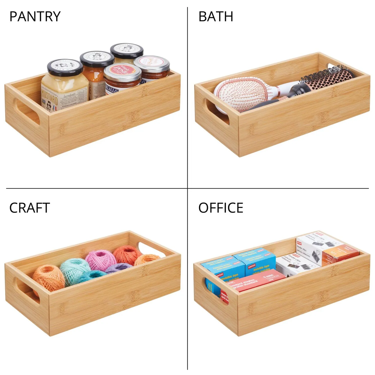 mDesign Bambus Aufbewahrungsbox mit Griff bambusfarben offen