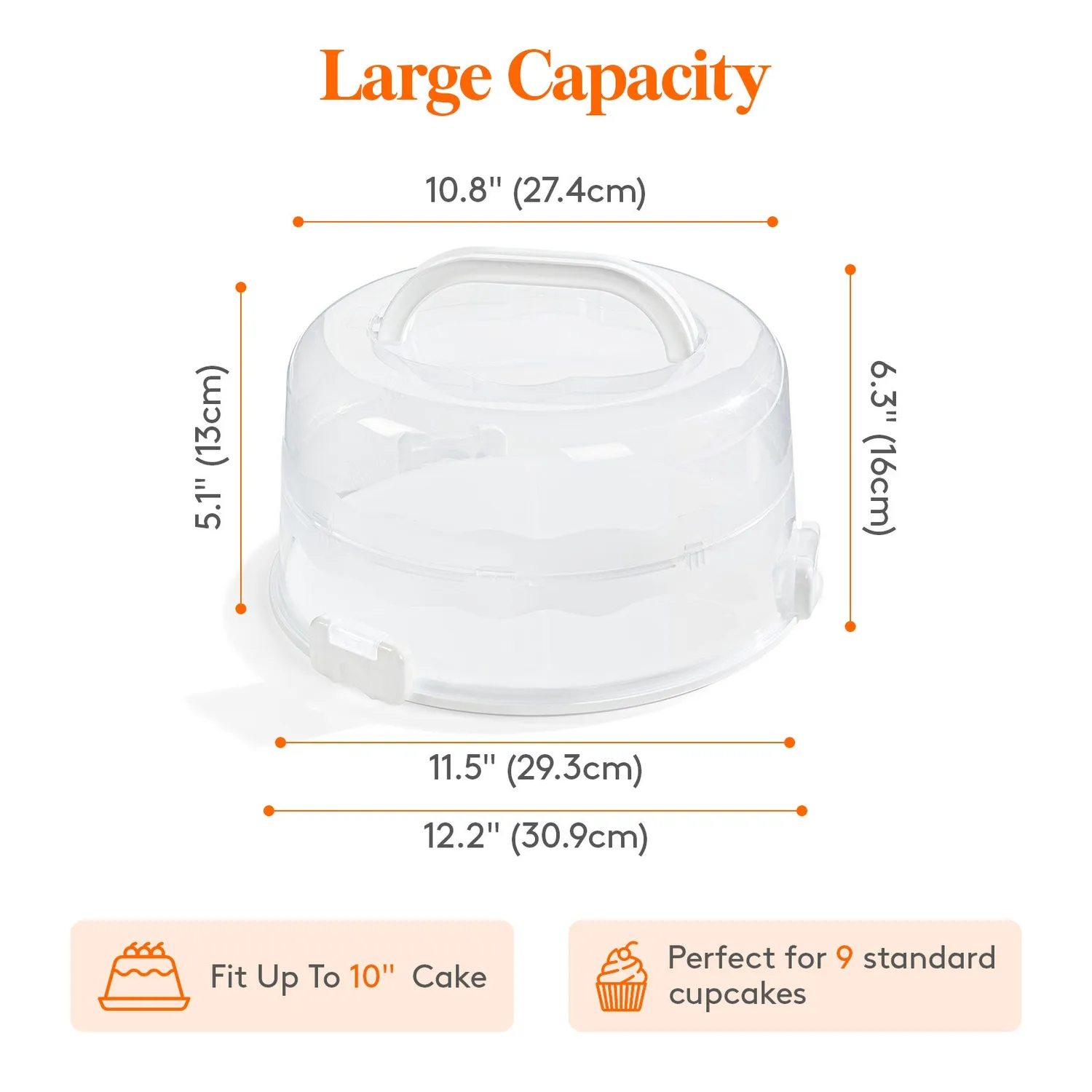 Lifewit Tortentransportbox mit Deckel Weiß für 25 cm Kuchen