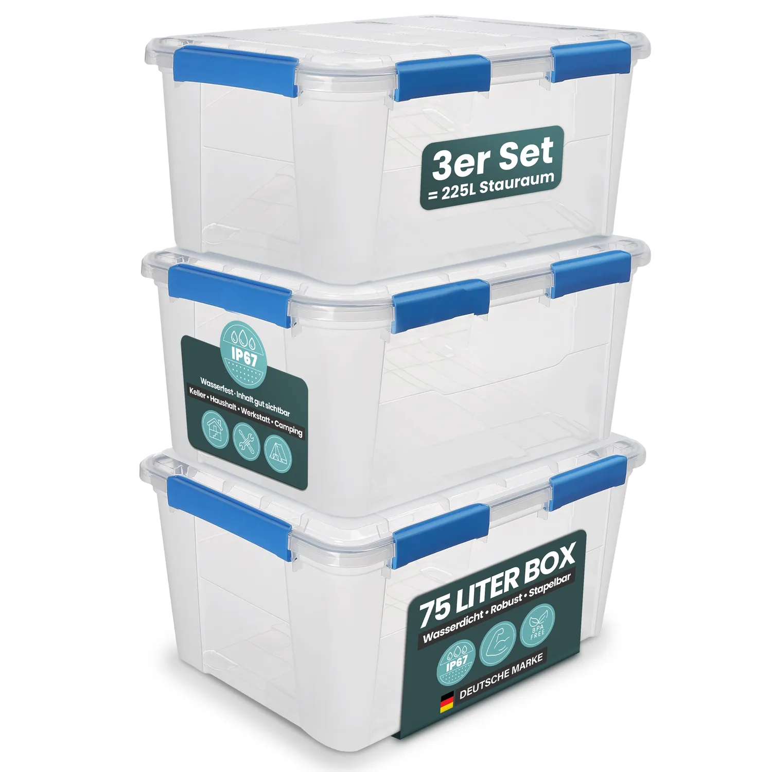 Kreher Box IP67 Aufbewahrungsbox 75 Liter 1er Set wasserdicht