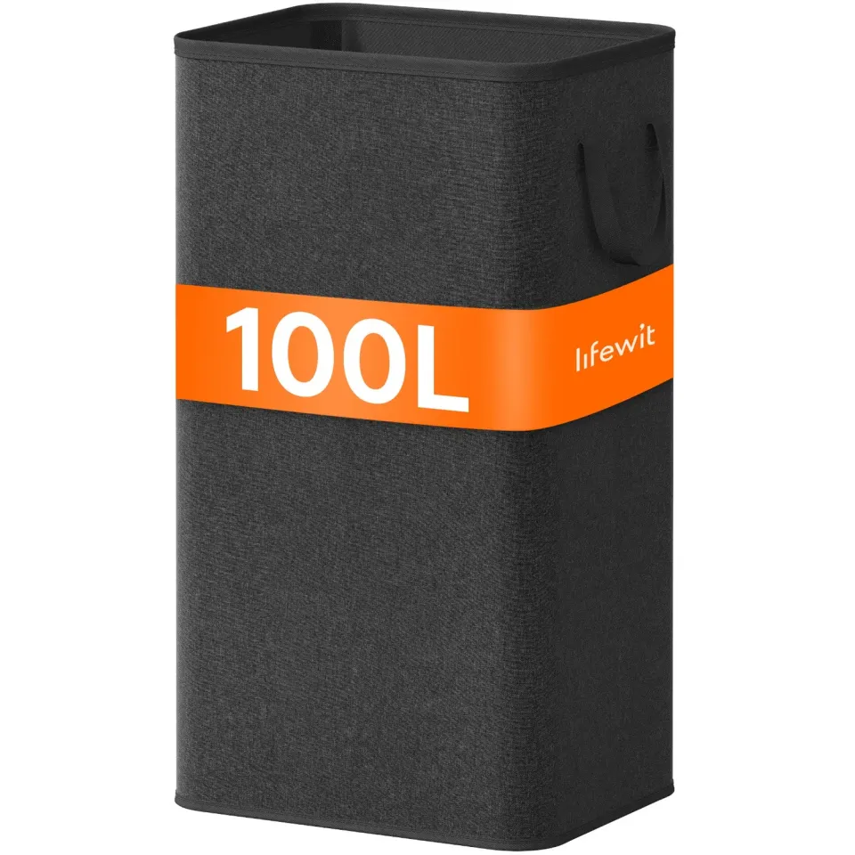 Lifewit Wäschekorb 100L Hoch Schwarz faltbar mit Griffen