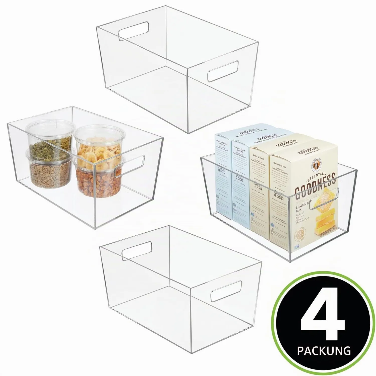 mDesign Aufbewahrungsbox mit Griffen 4er-Set transparent