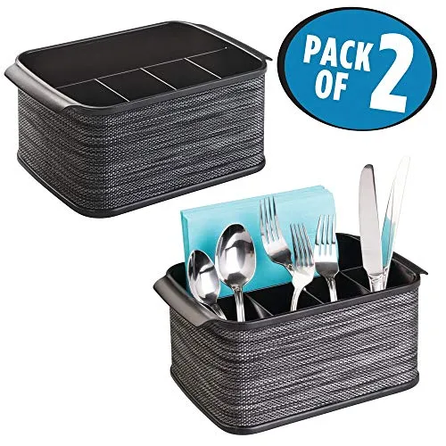 mDesign Besteckhalter 2er-Set Schwarz Besteckkorb mit Griff
