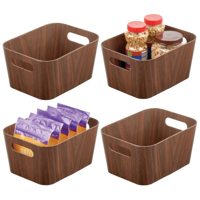 mDesign Aufbewahrungsbox Karton dunkelbraun 4er-Set Griffe