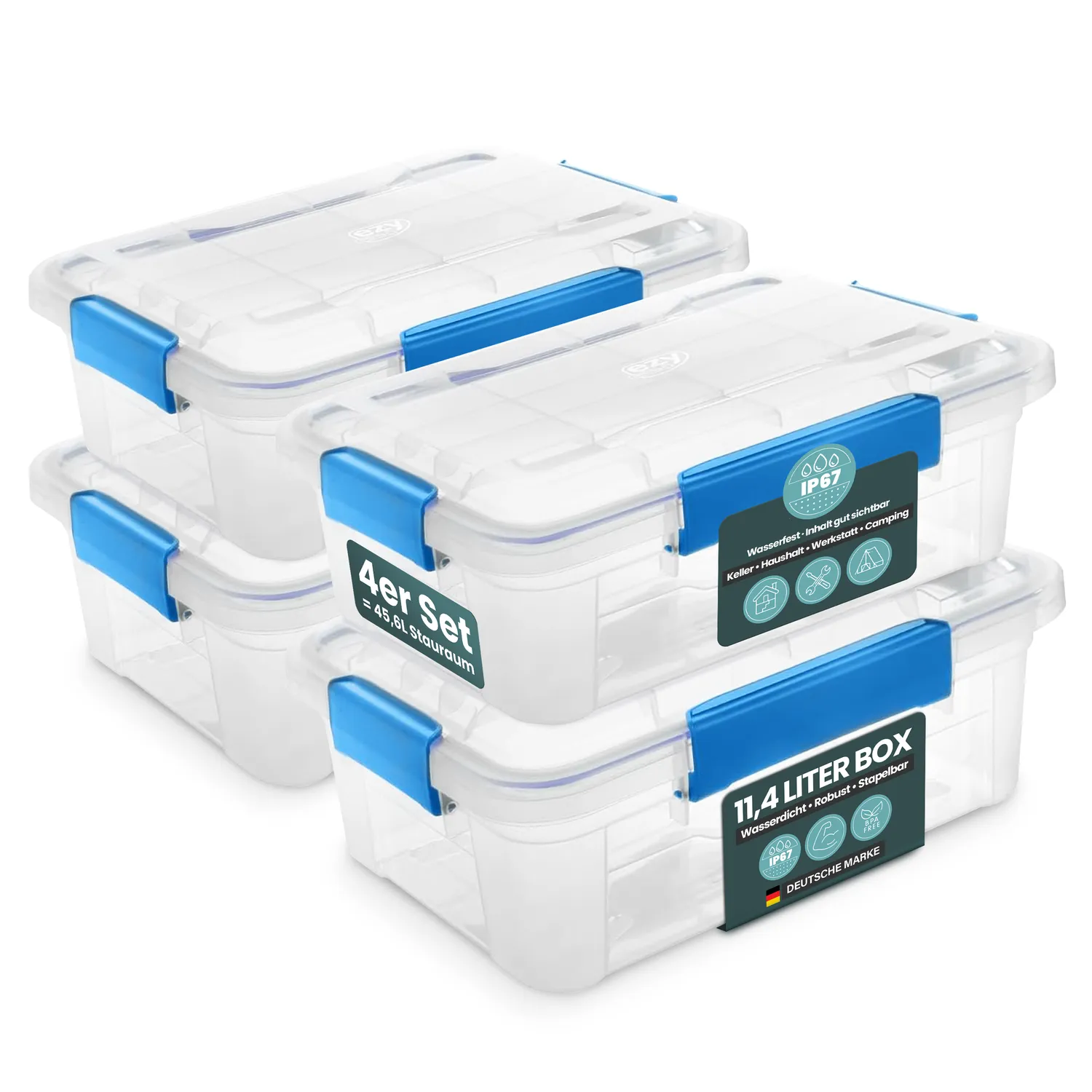 Kreher Box IP67 Aufbewahrungsbox 2x11,4L mit Deckel wasserdicht