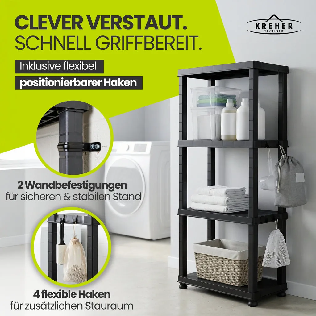 Kreher Neo Kunststoffregal 4 Böden Schwarz 3er Set