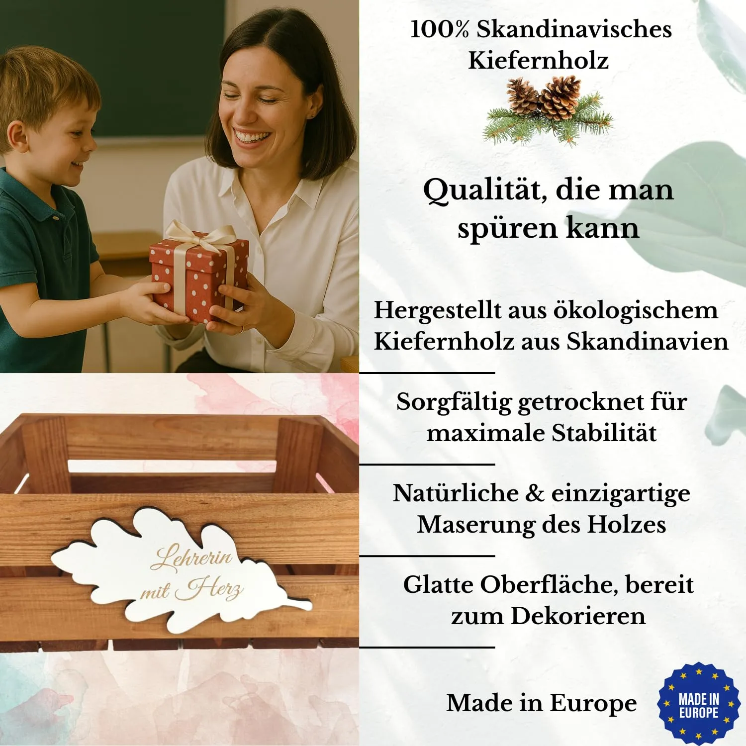 GoodFreshDecor Holzbox mit Deckel 30x20x12 cm Wunschtext braun
