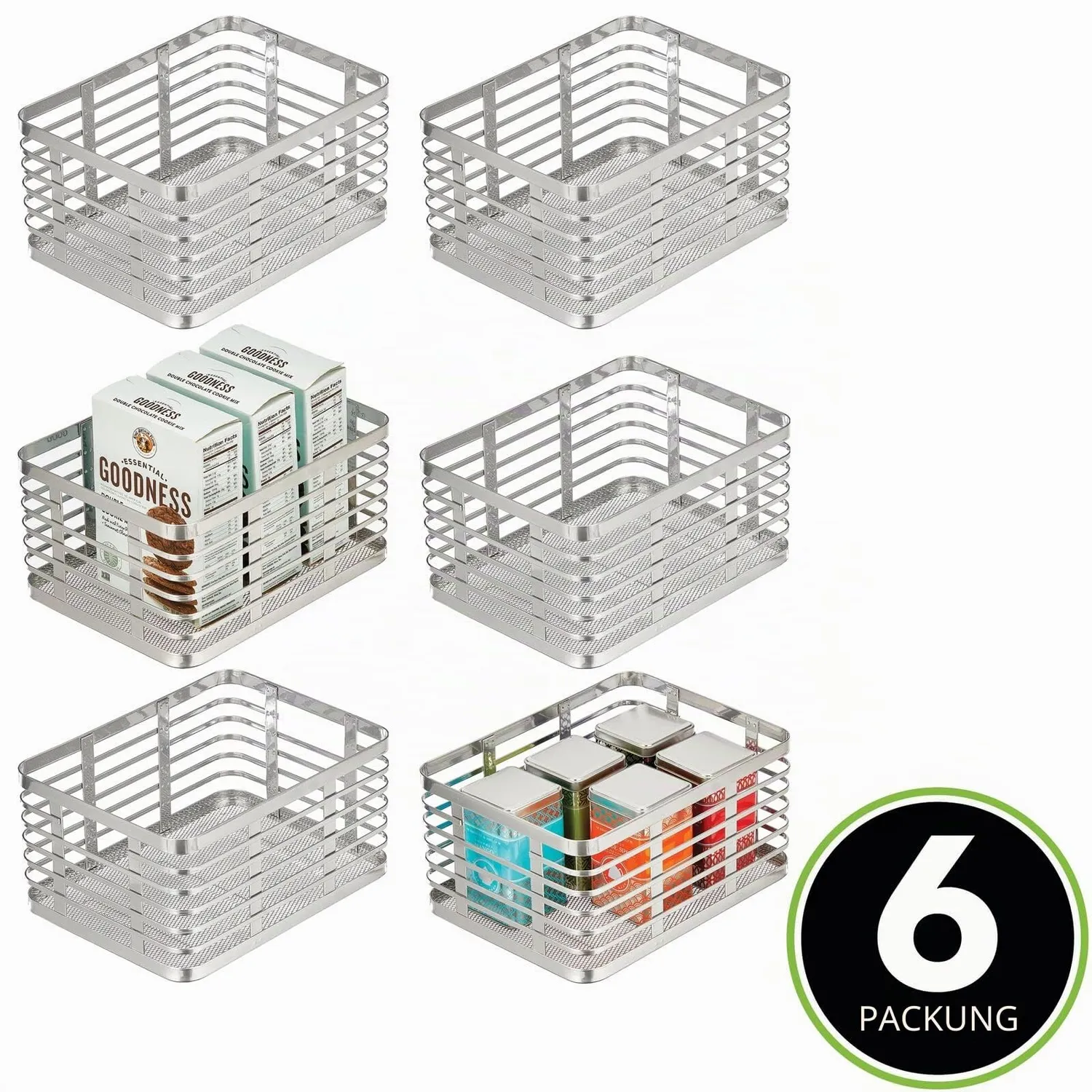 M Design Allzweckkorb Drahtkorb 6er-Set silberfarben