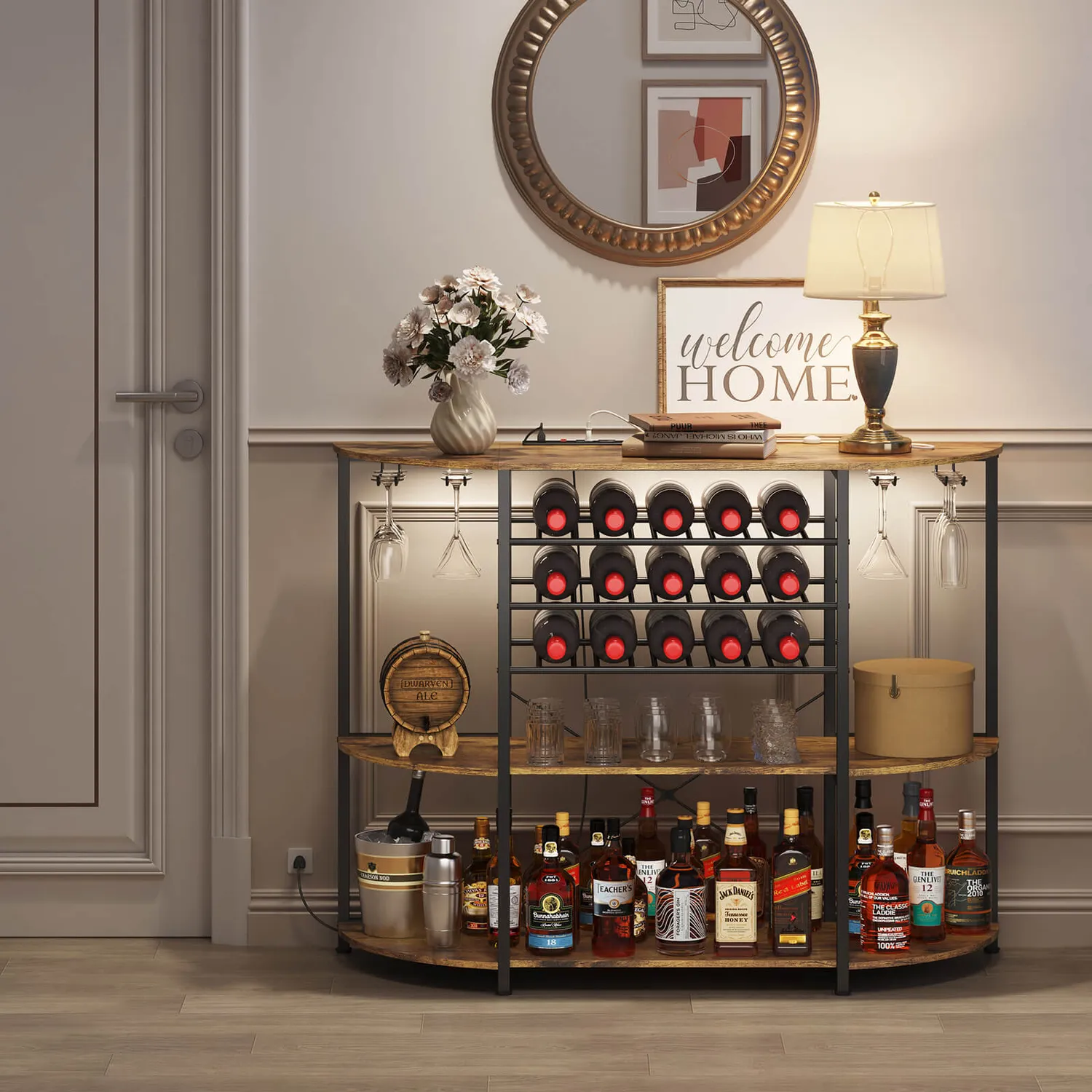 Lifewit Wine Rack Bartisch Weinregal mit LED und Steckdose