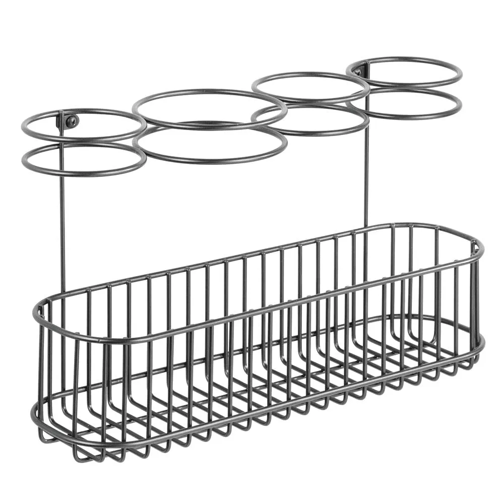 mDesign Fönhalter Wandmontage dunkelgrau 4 Fächer