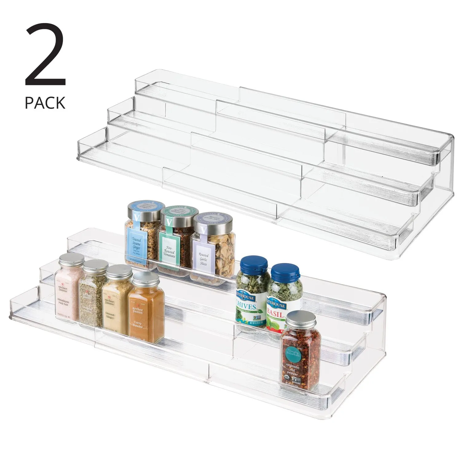 mDesign Gewürzregal 2er-Set Ausziehbar Transparent 3 Ebenen