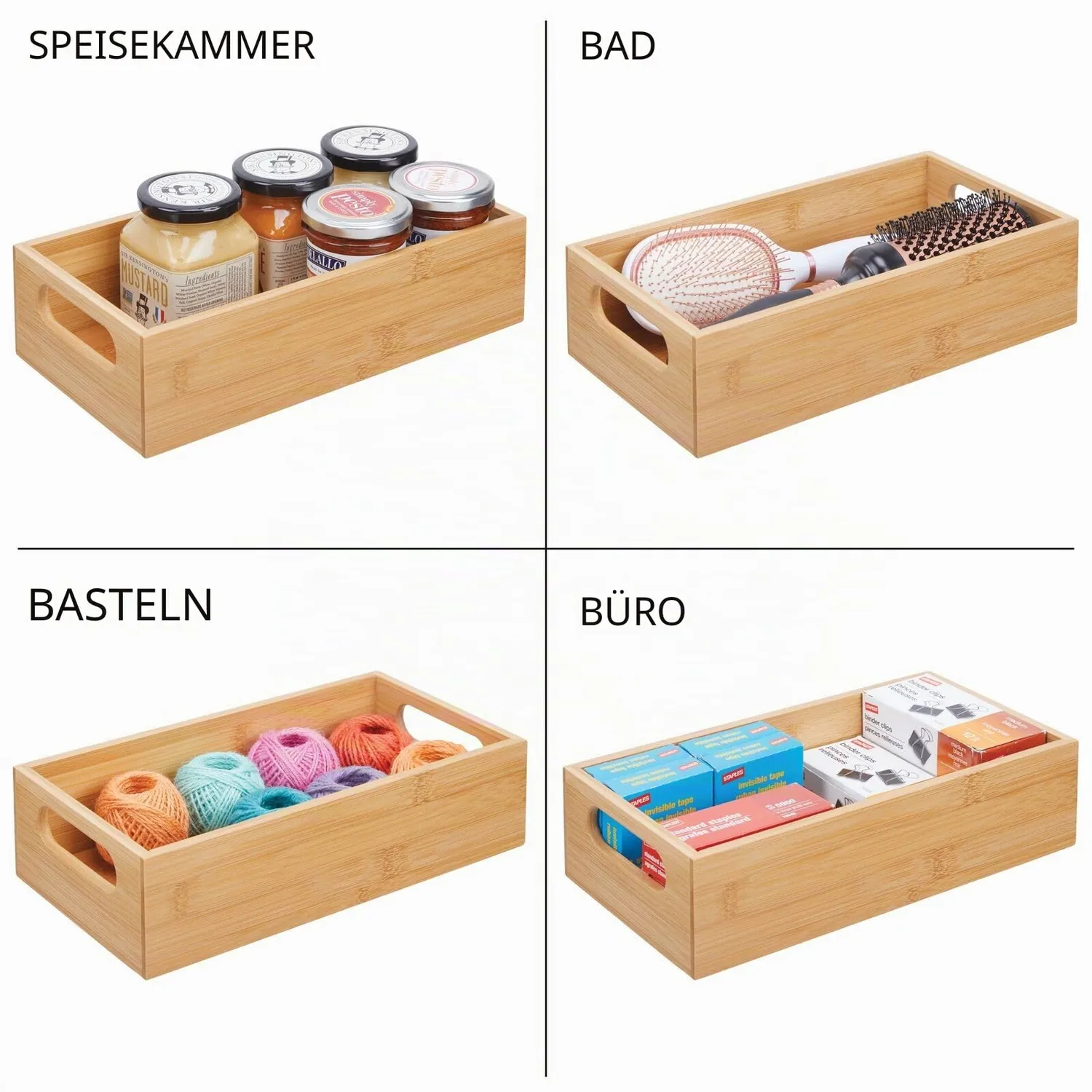 mDesign Aufbewahrungsbox 2er-Set Bambus natur mit Griff