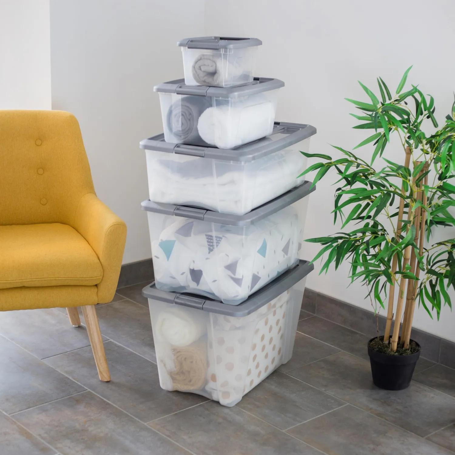 Iris Ohyama NTB-15 Aufbewahrungsbox Silber 15L 3er-Set stapelbar