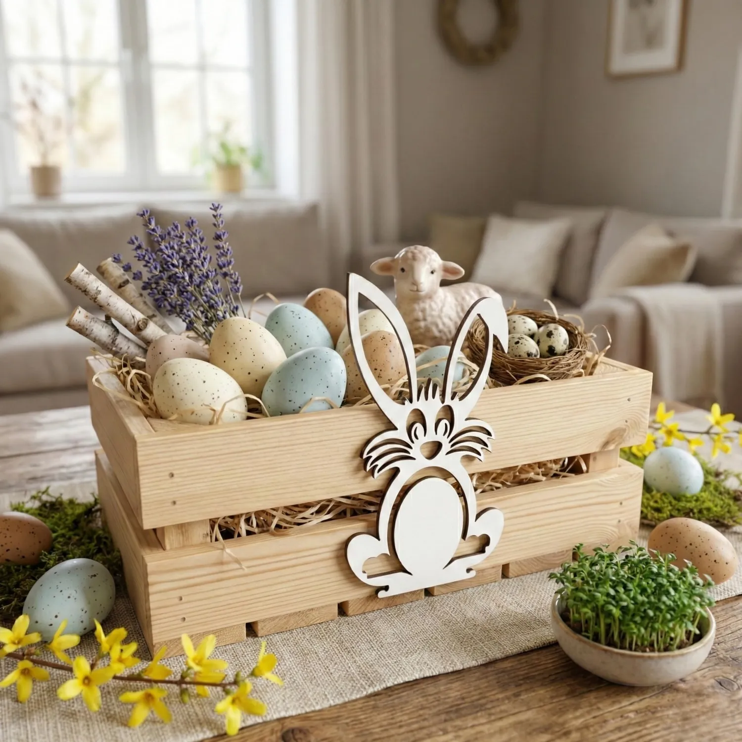 GoodFreshDecor Holzkiste Ostern 30x20x12 cm Naturfarbe Hase