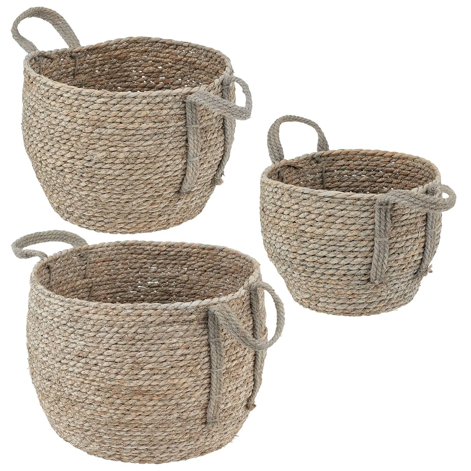 mDesign Seegras Aufbewahrungskorb 3er Set Flechtkorb grau