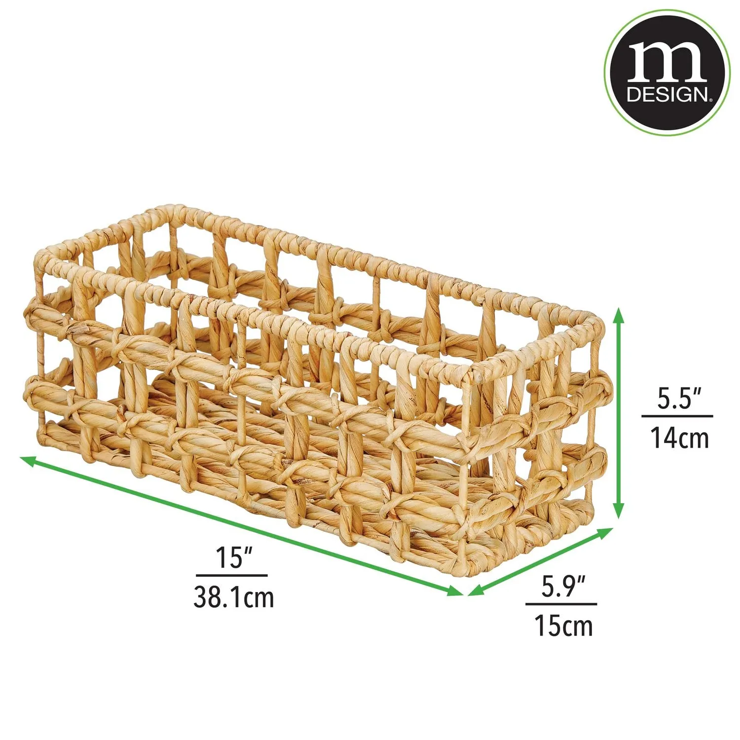 mDesign WC Korb Hyazinthe 38,1 cm für 3 Rollen natur