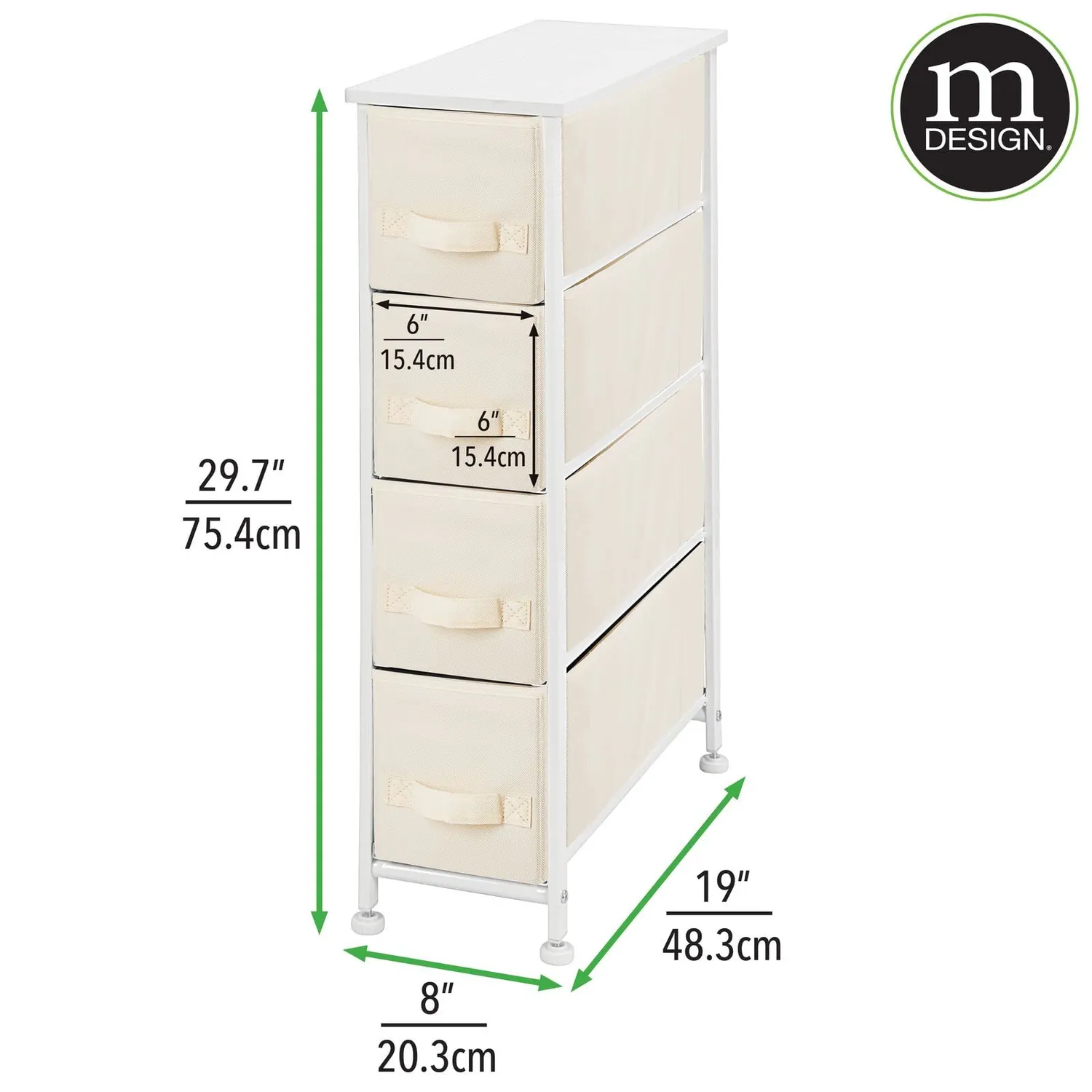 mDesign Kommode 4 Schubladen cremeweiß Stoff 48 cm