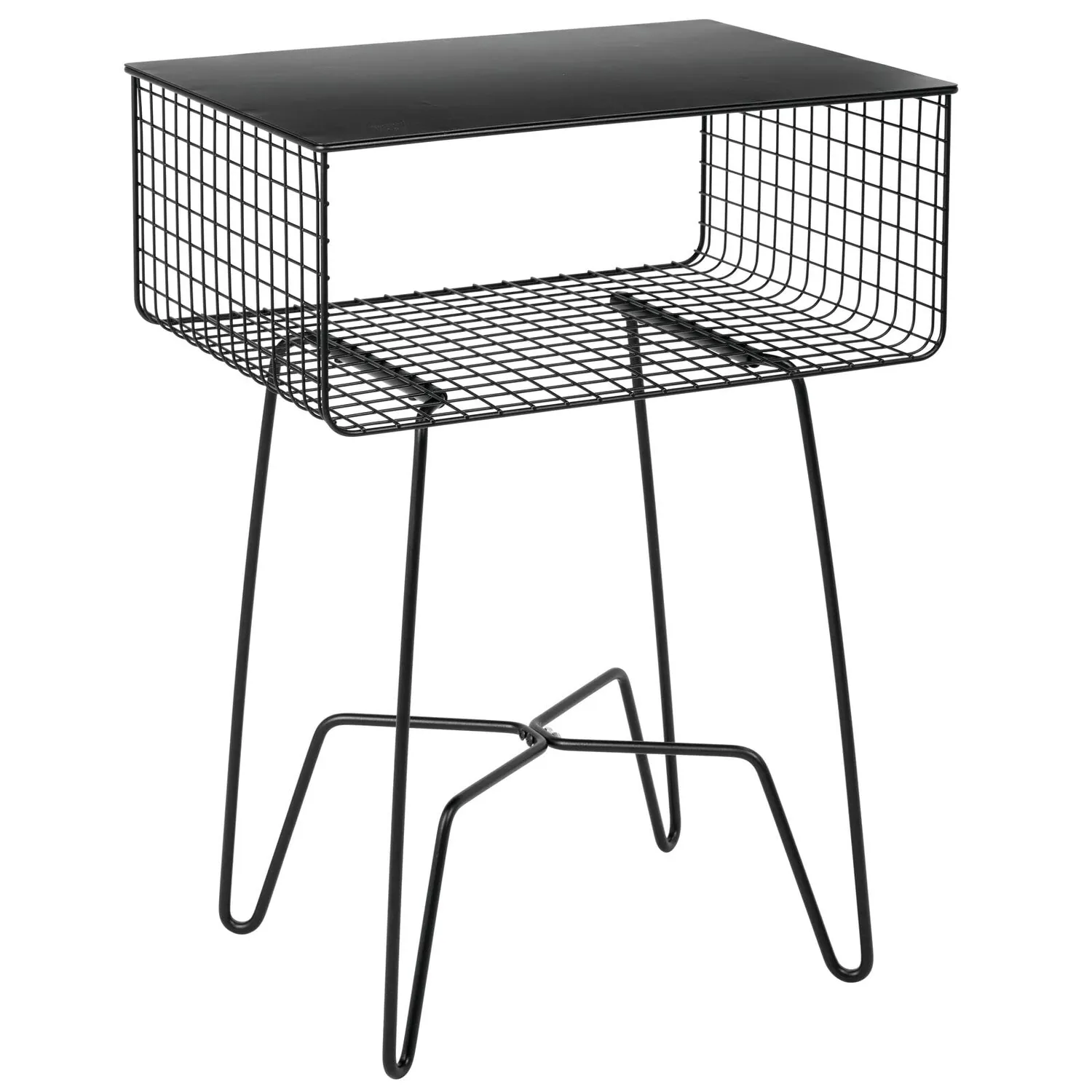 mDesign Beistelltisch Metall schwarz mit Drahtkorb Vintage 57,9cm