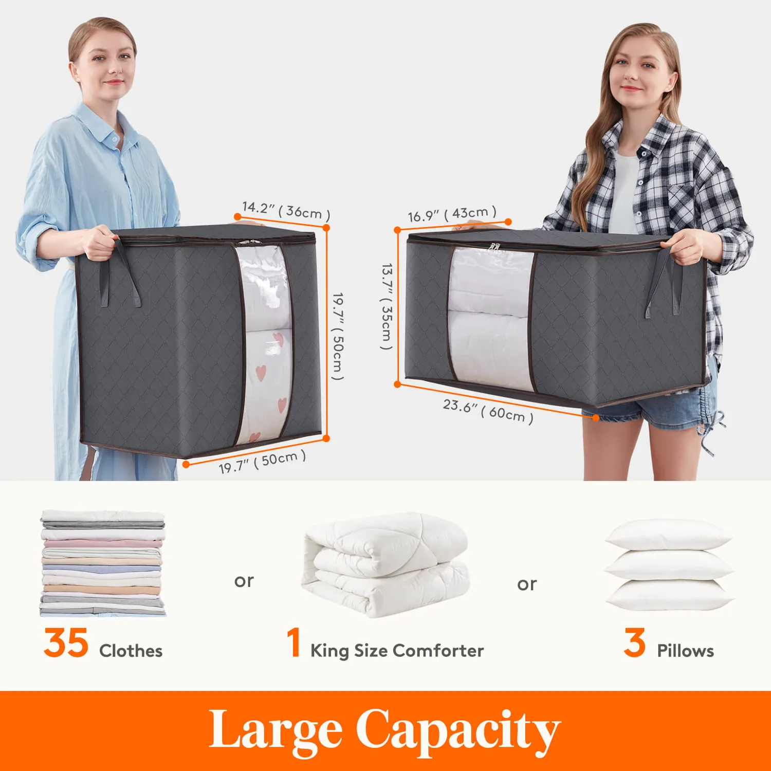 Lifewit Aufbewahrungstasche 90L 4er-Set Grau mit Sichtfenster