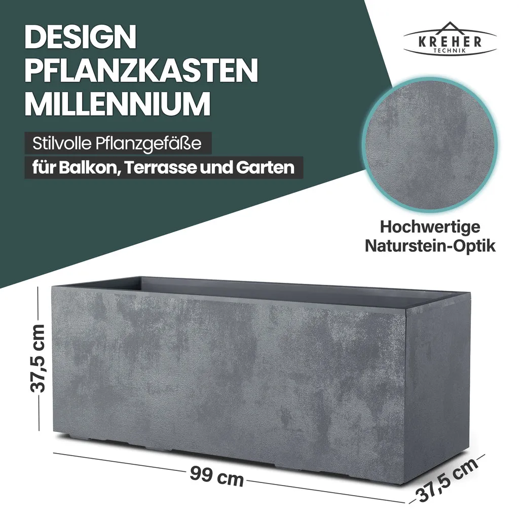 Kreher Millennium Pflanzkübel 100 Liter Grau rollbar
