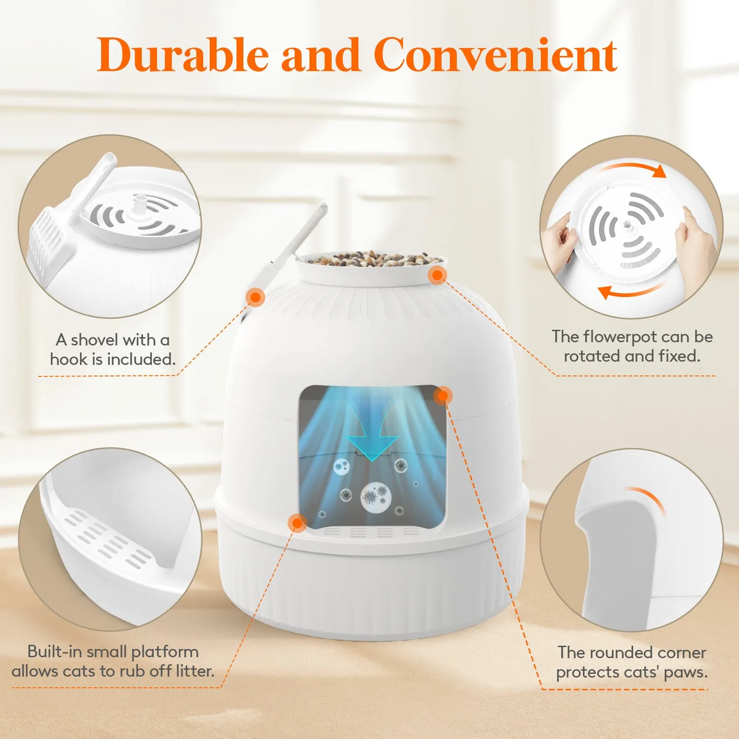 Lifewit Katzentoilette Möbel Weiß mit Pflanzen 70cm