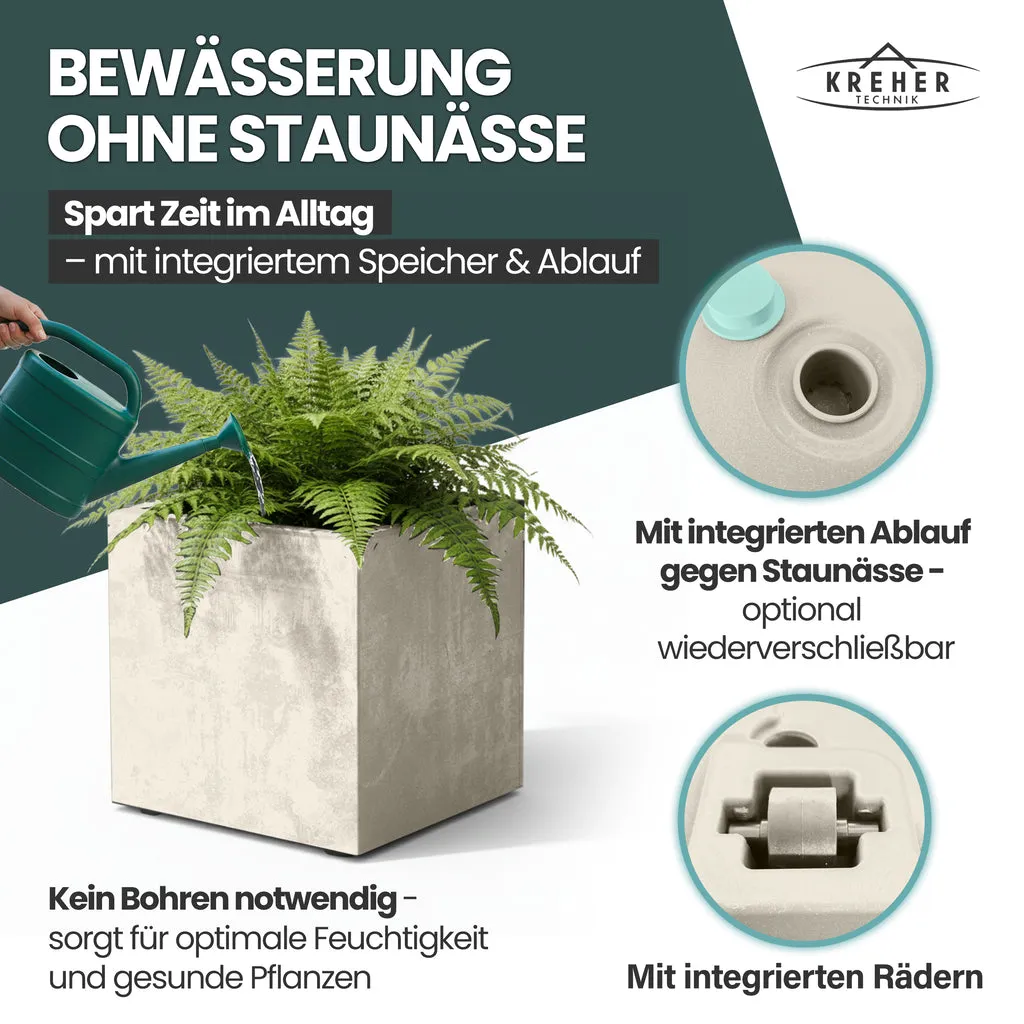 Kreher Millennium Pflanzkübel 80 Liter eckig creme rollbar