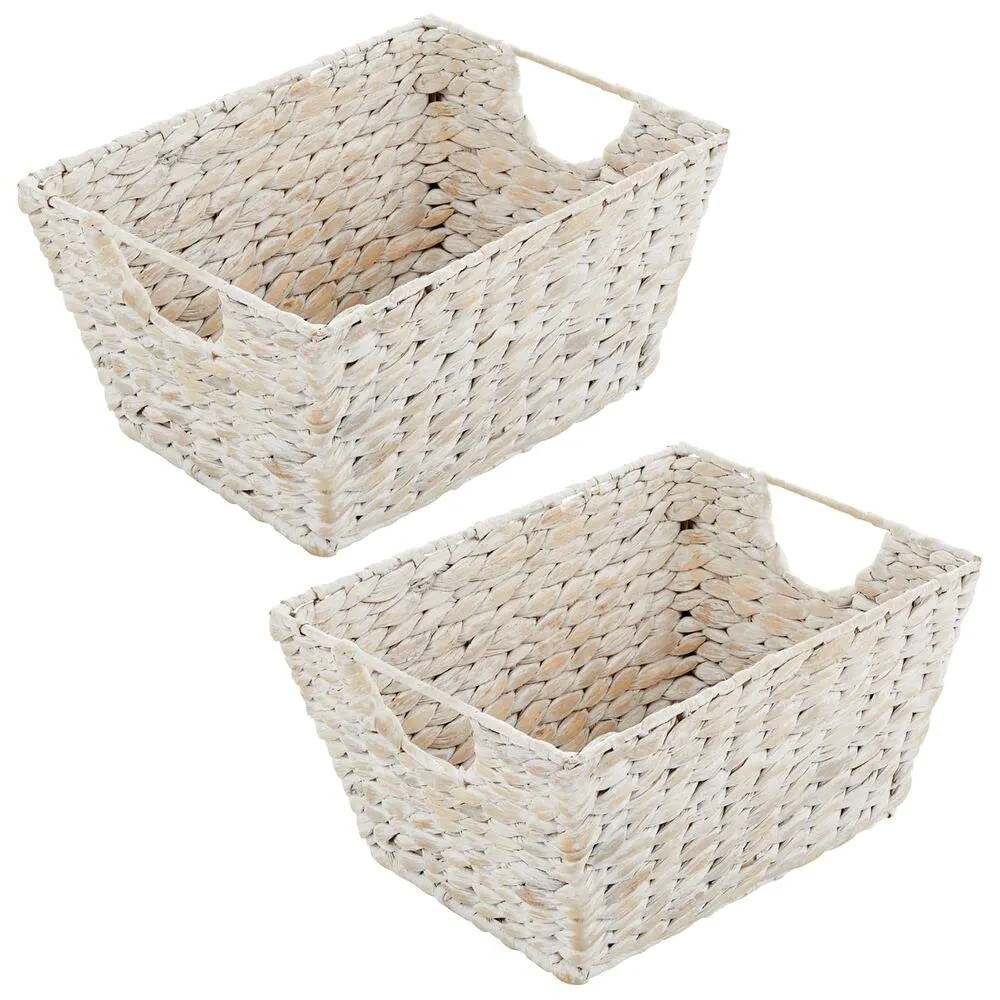 mDesign Flechtkorb Wasserhyazinthe weiß 2er-Set mit Griffen