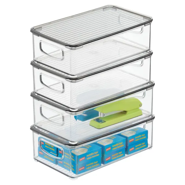 mDesign Bürobox Aufbewahrungsbox transparent 4er-Set