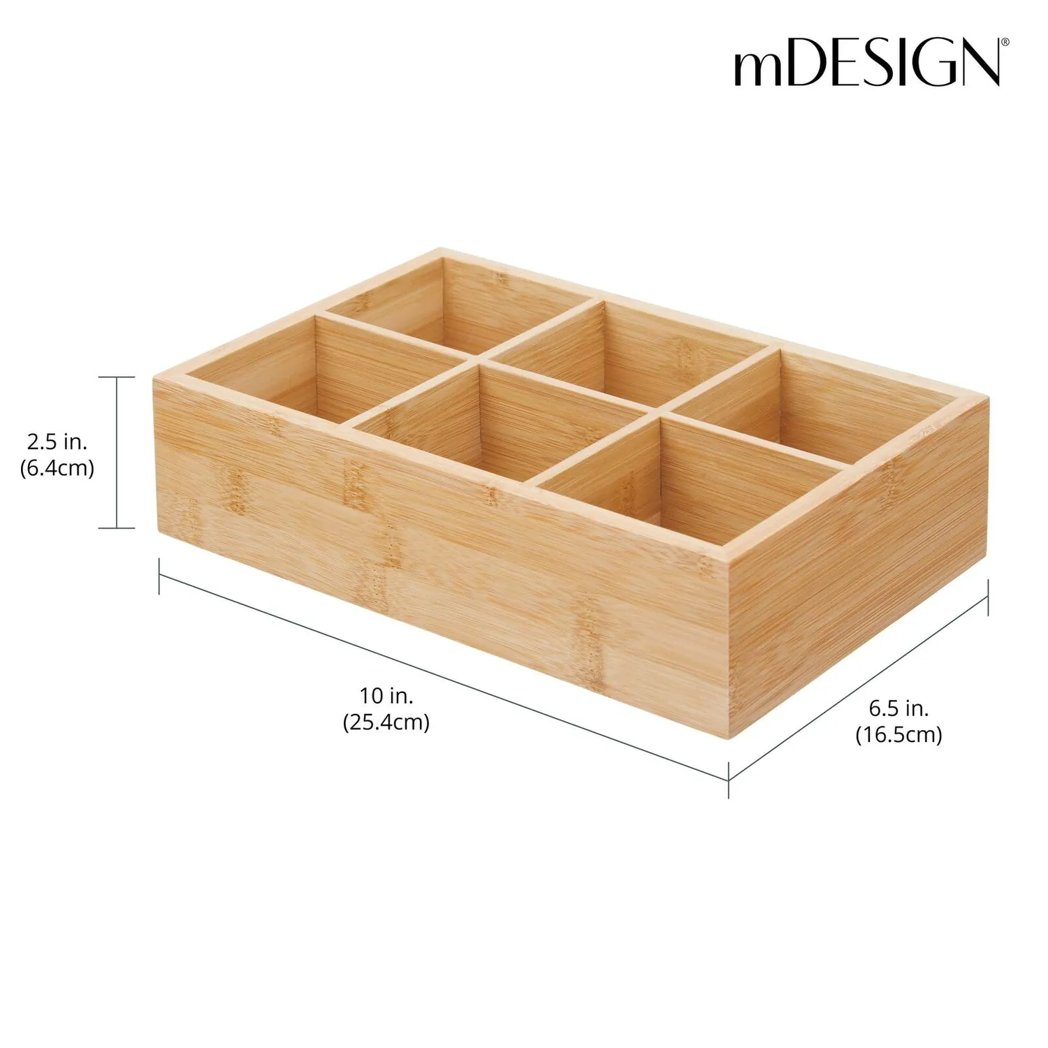mDesign Teekiste Bambus Aufbewahrungsbox 6 Fächer bambusfarben