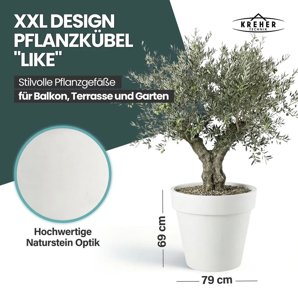 Kreher Like Pflanzkübel XXL Weiß Rund rollbar 79 cm