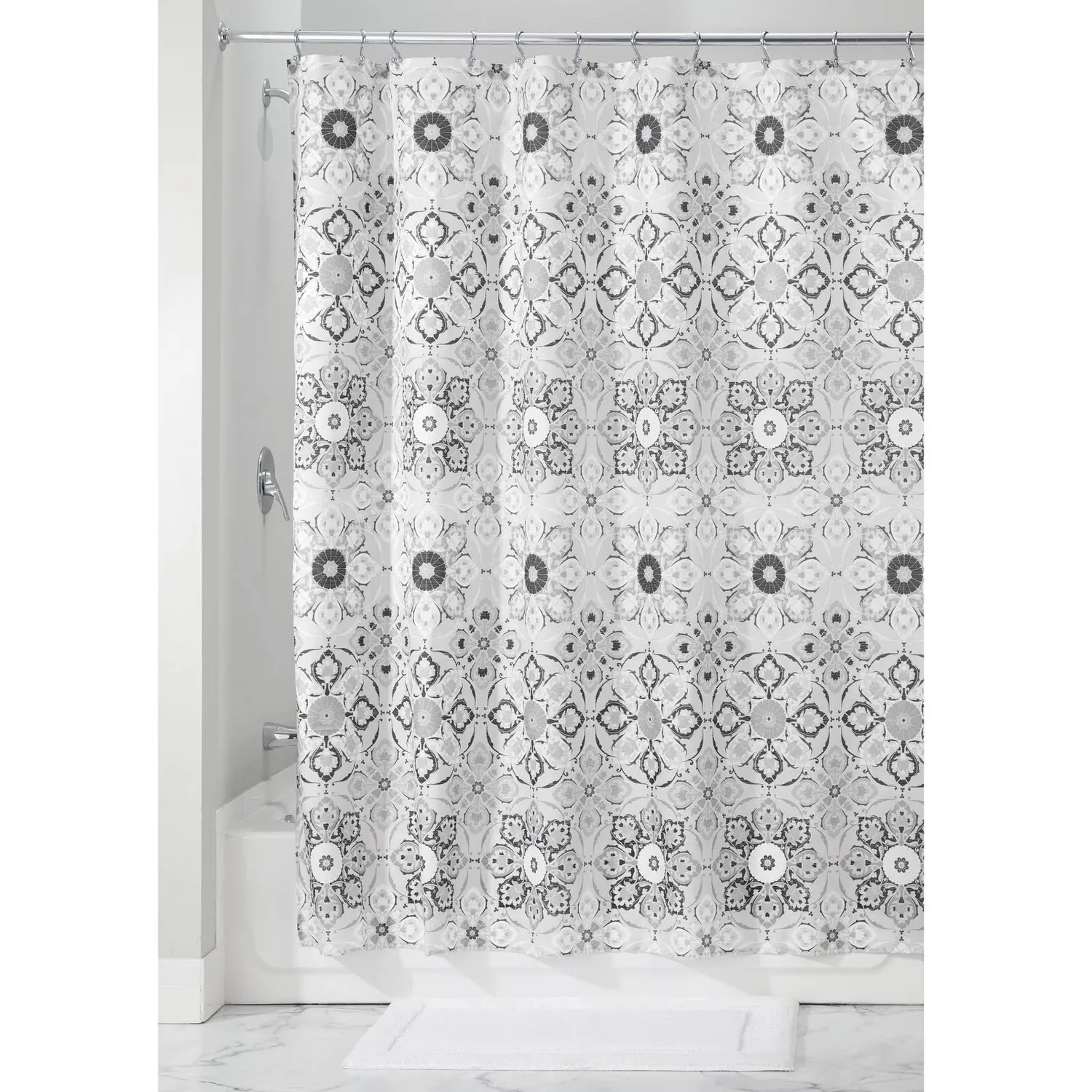 mDesign Medaillon Duschvorhang 183x183 cm schwarz-grau