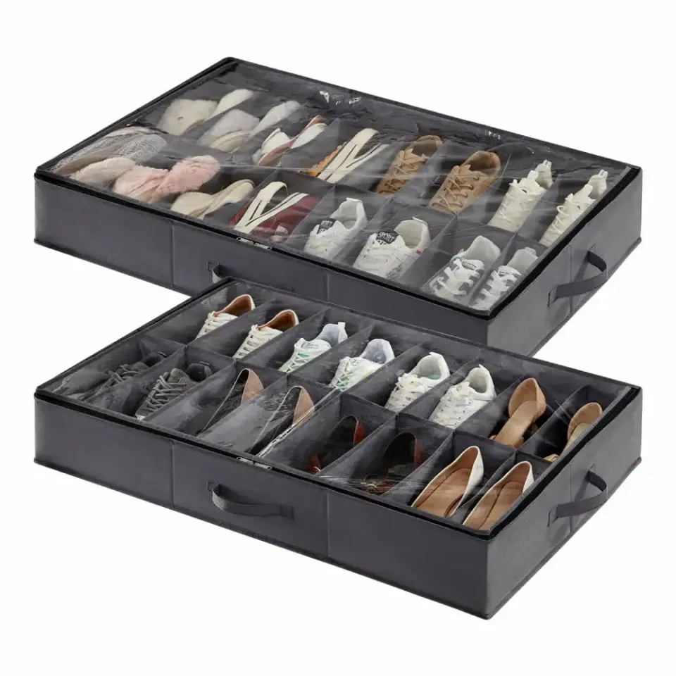 Lifewit Unterbett Schuhbox 16 Fächer Vlies 2er Pack
