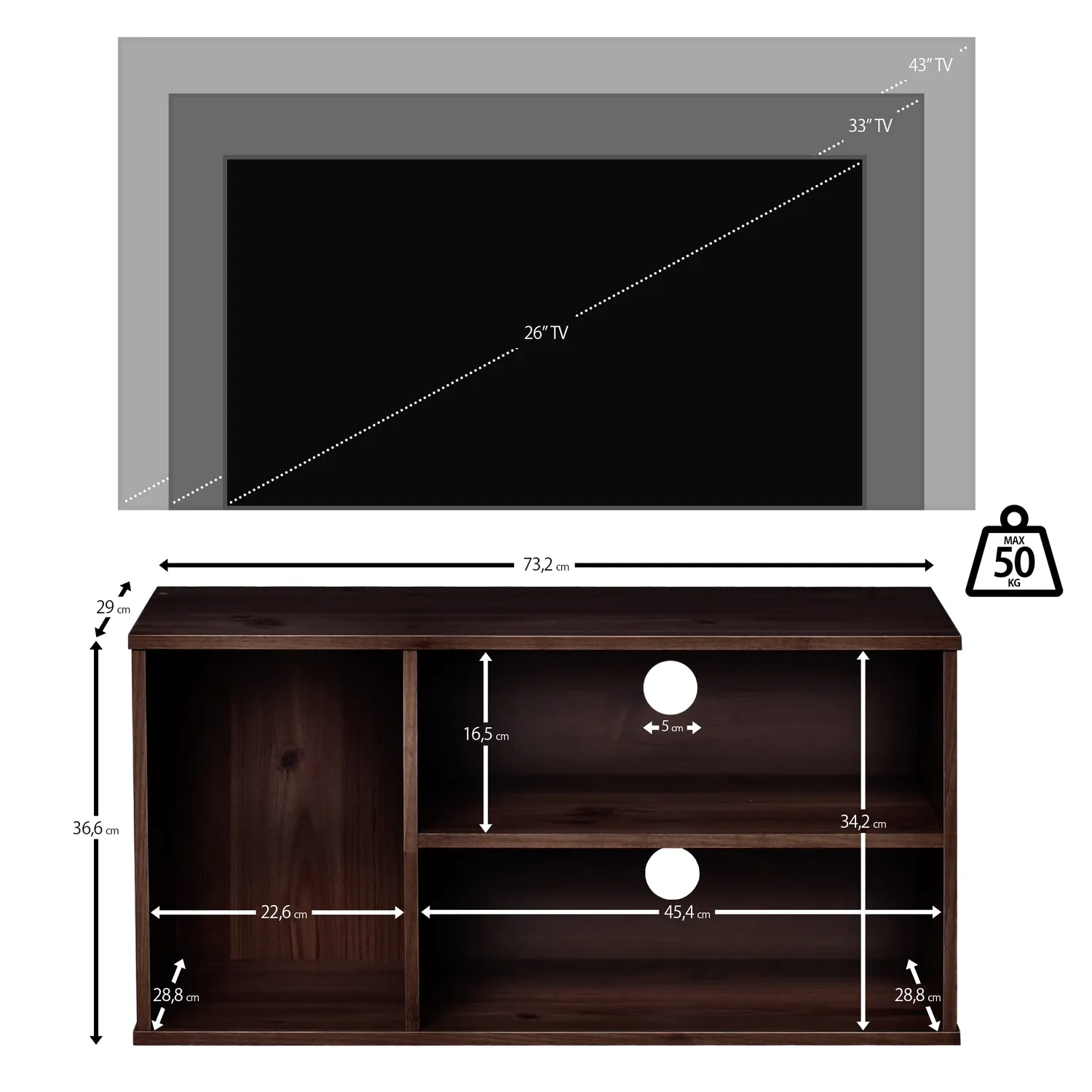 Iris Ohyama MDB-3S TV-Schrank Braun Holz 73 cm