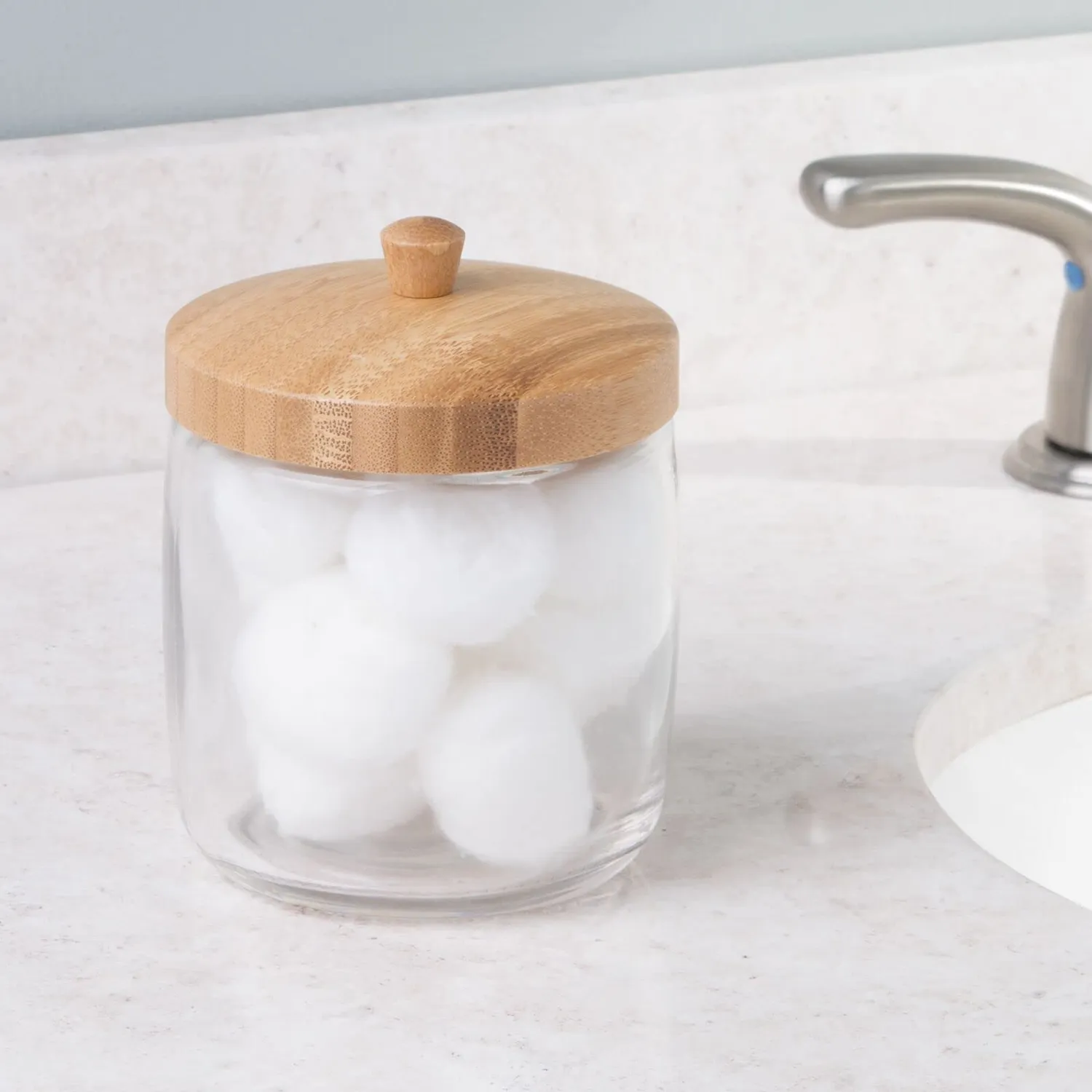 mDesign Wattepadspender Glas Bambus 2er-Set