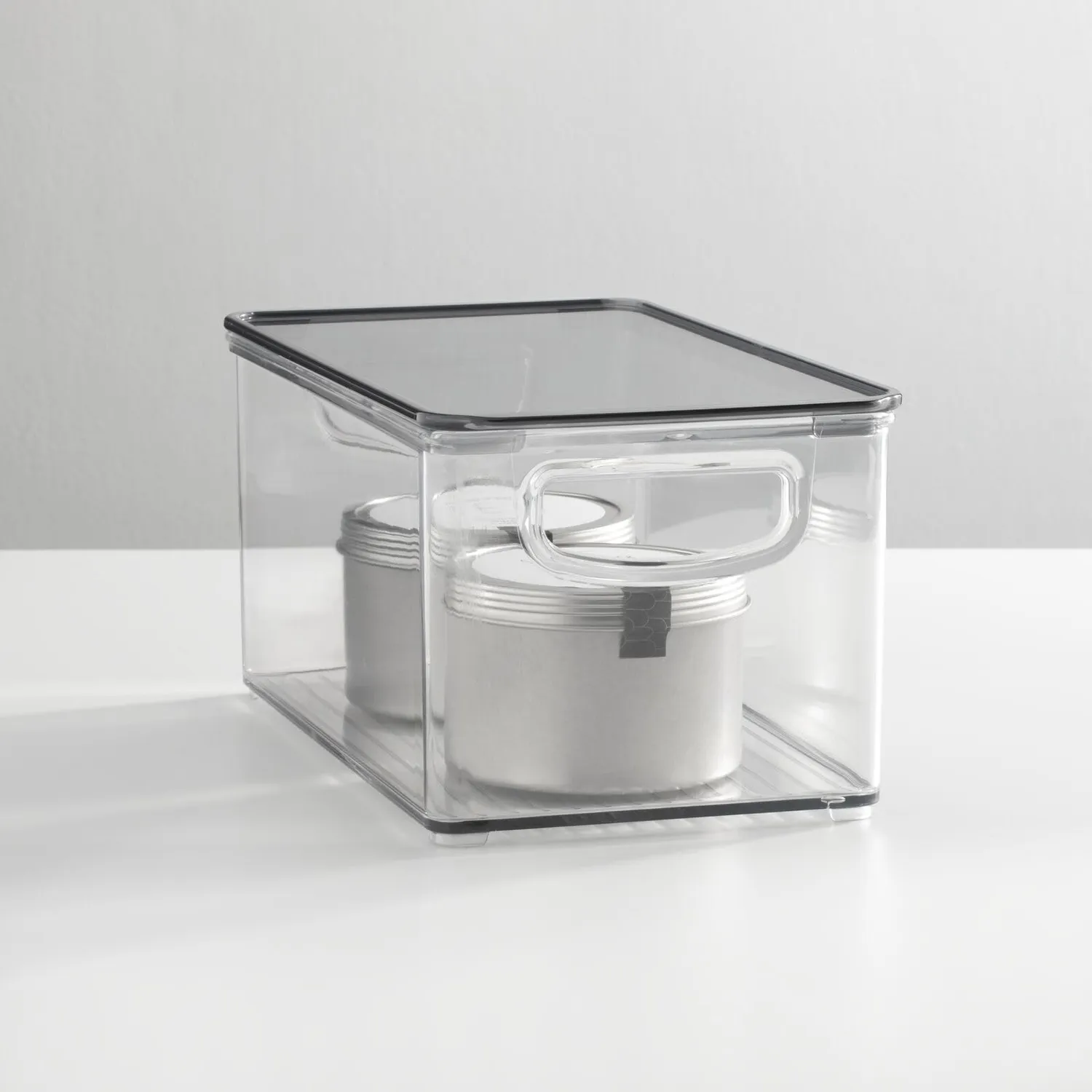mDesign Aufbewahrungsbox mit Deckel 6er transparent grau stapelbar