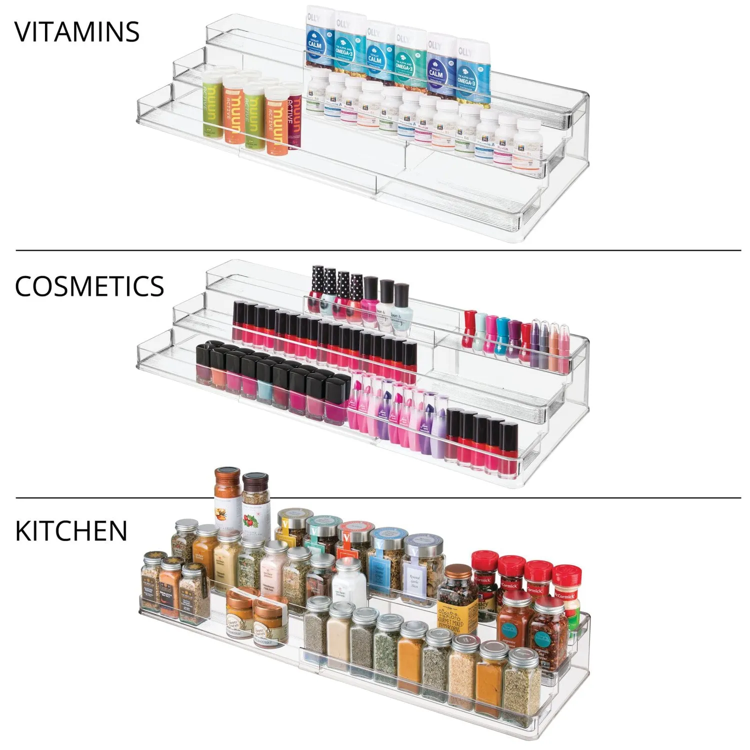 mDesign Gewürzregal 2er-Set Ausziehbar Transparent 3 Ebenen