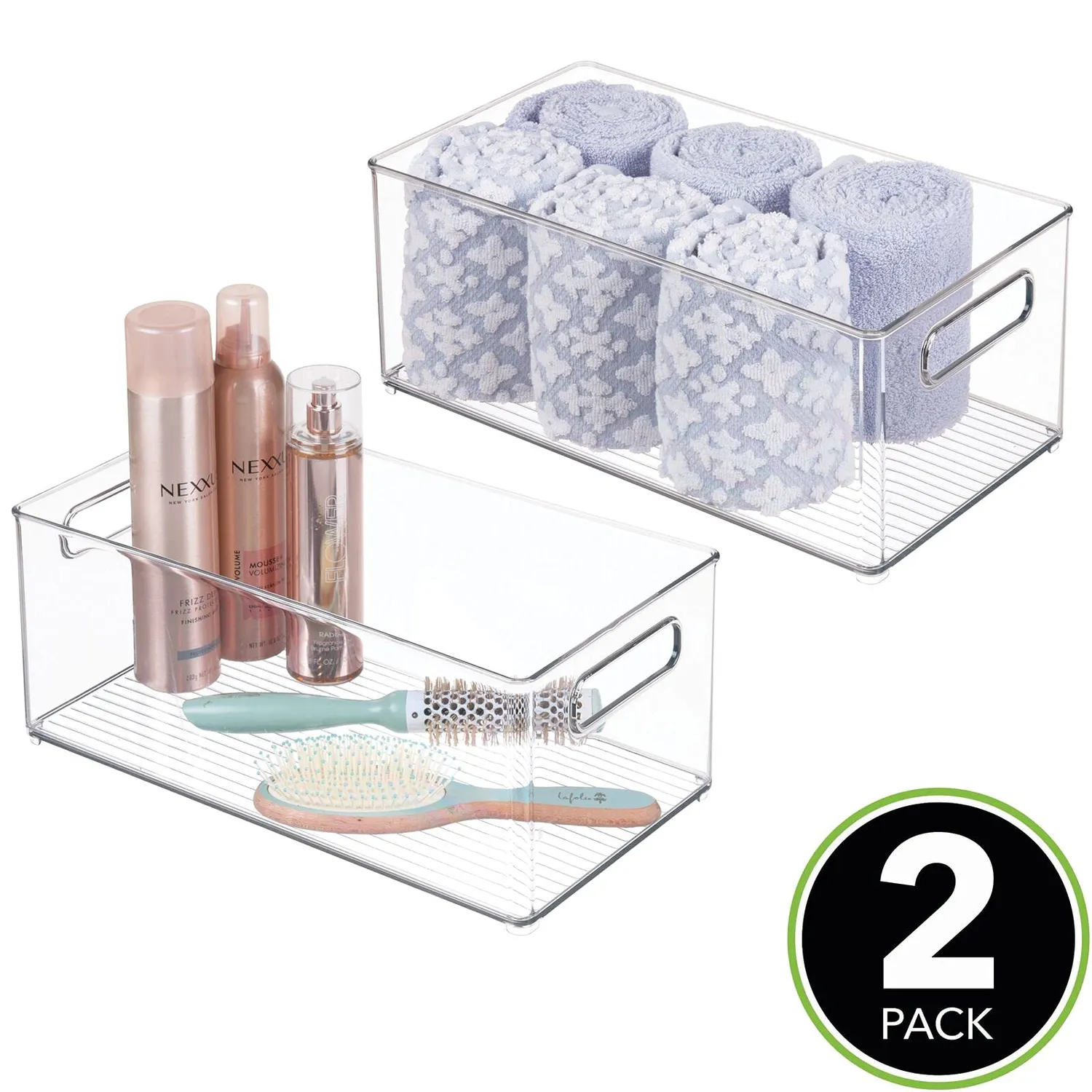 mDesign Ablagebox mit Griffen Aufbewahrungsbox 2er-Set transparent